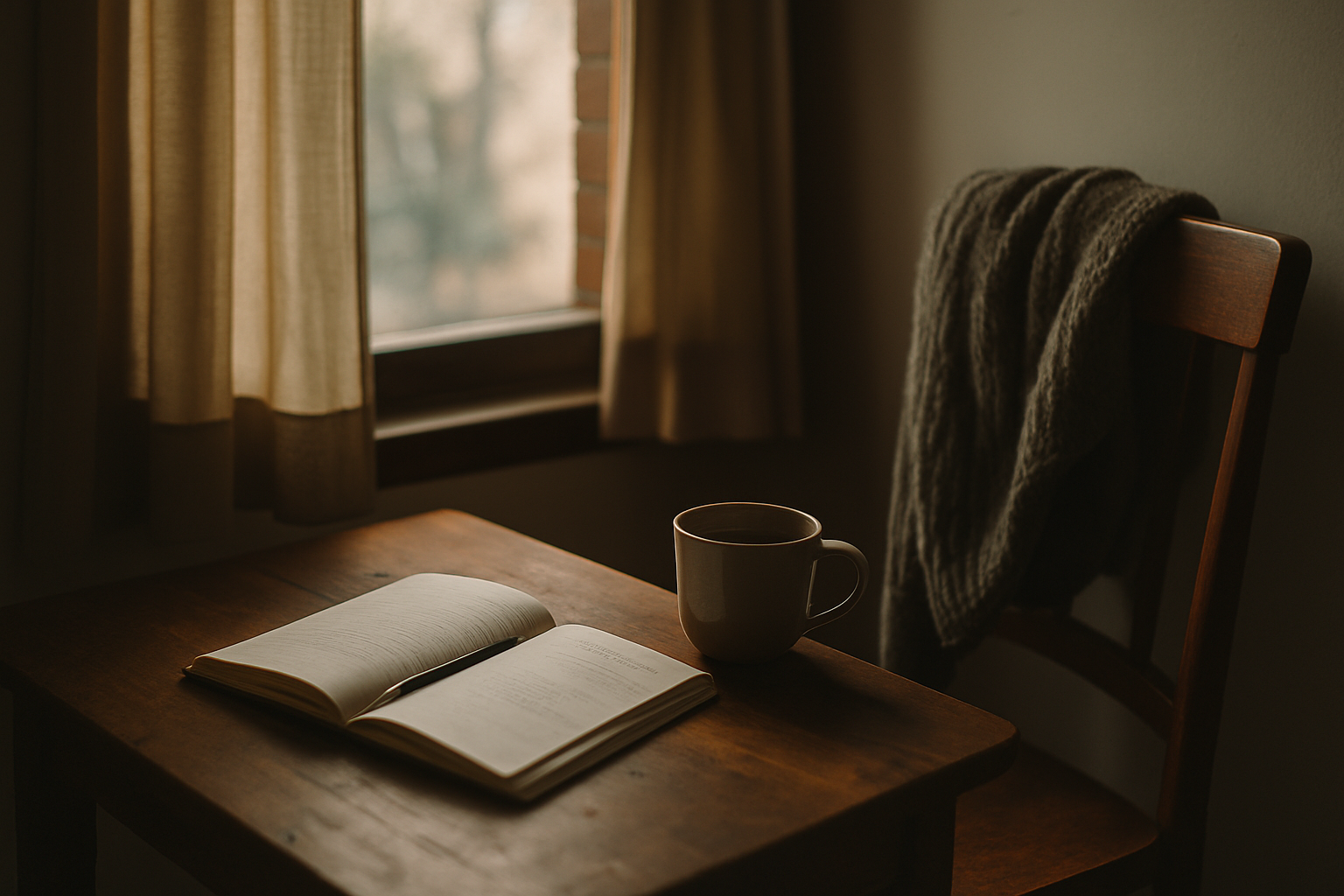 Luz tenue entrando por la ventana en una habitación tranquila, con objetos personales que evocan introspección y cambio emocional para superar las crisis personales.