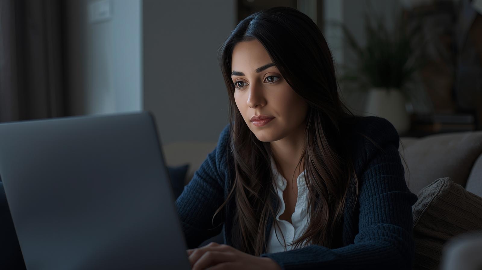 mujer en un espacio cómodo realizando terapia online con alma psicología