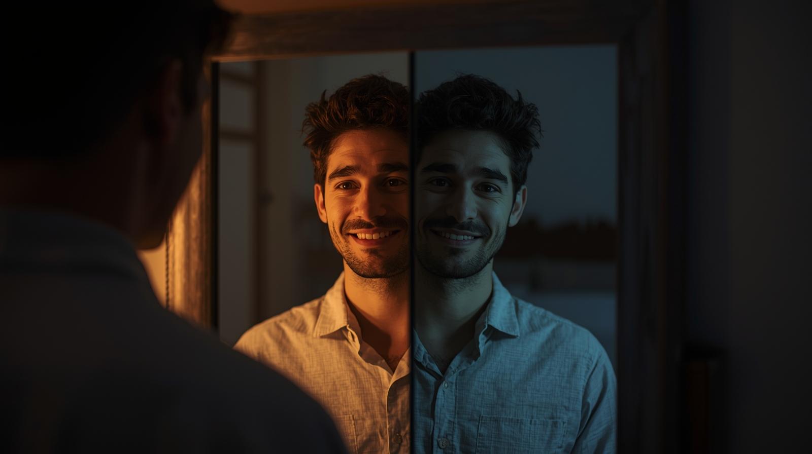 imagen de mujer frente al espejo con emociones opuestas mostrando el trastorno bipolar.